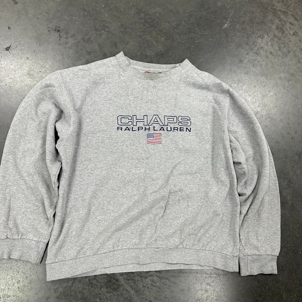 *SOLD* Chaps Ralph Lauren grey center hit spellout crewneck sweatshirt  Size Lg